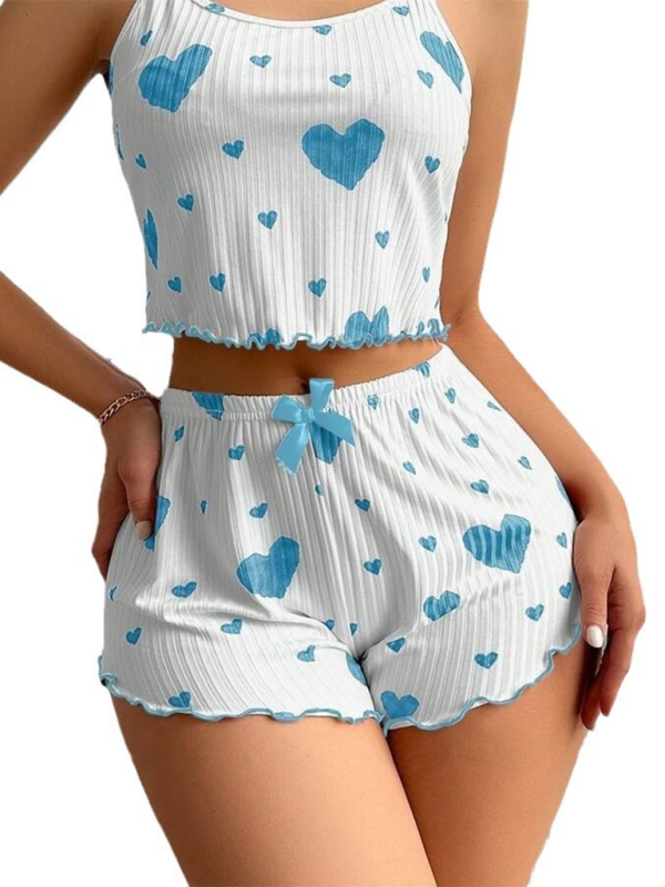 Hearts Erotic Lingerie Christmas Love Print Sweet Suspender Shorts Set - 2 PCS. - K - 4 COLORS -