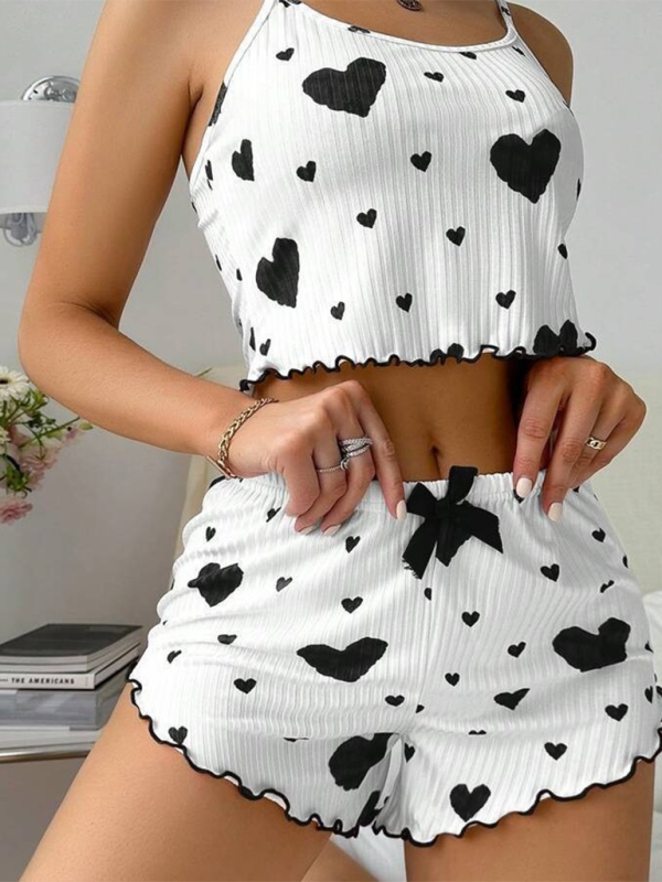 Hearts Erotic Lingerie Christmas Love Print Sweet Suspender Shorts Set - 2 PCS. - K - 4 COLORS -