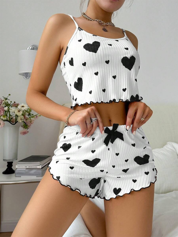 Hearts Erotic Lingerie Christmas Love Print Sweet Suspender Shorts Set - 2 PCS. - K - 4 COLORS -