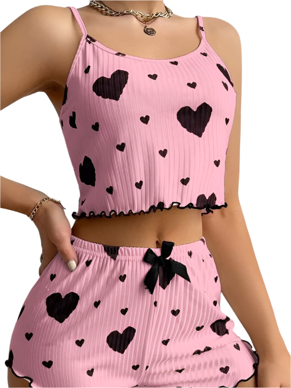 Hearts Erotic Lingerie Christmas Love Print Sweet Suspender Shorts Set - 2 PCS. - K - 4 COLORS -