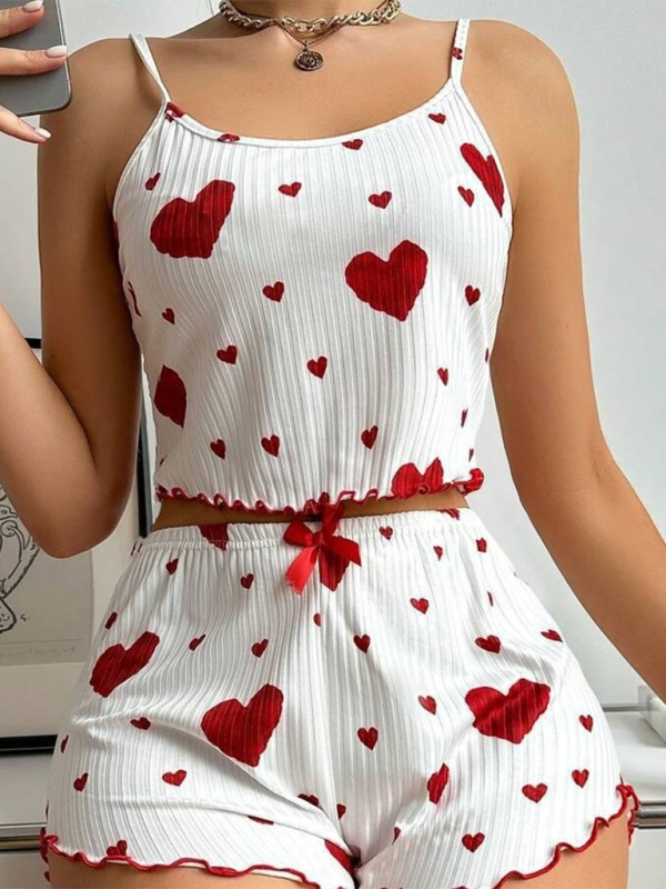 Hearts Erotic Lingerie Christmas Love Print Sweet Suspender Shorts Set - 2 PCS. - K - 4 COLORS -