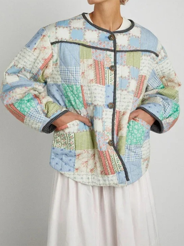 Floral Print Wrap Cotton Jacket - K - 2 COLORS -