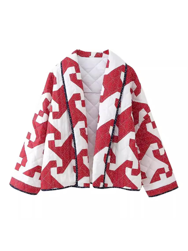 Red Geometric Printed Cotton Jacket - K - 1 COLOR -