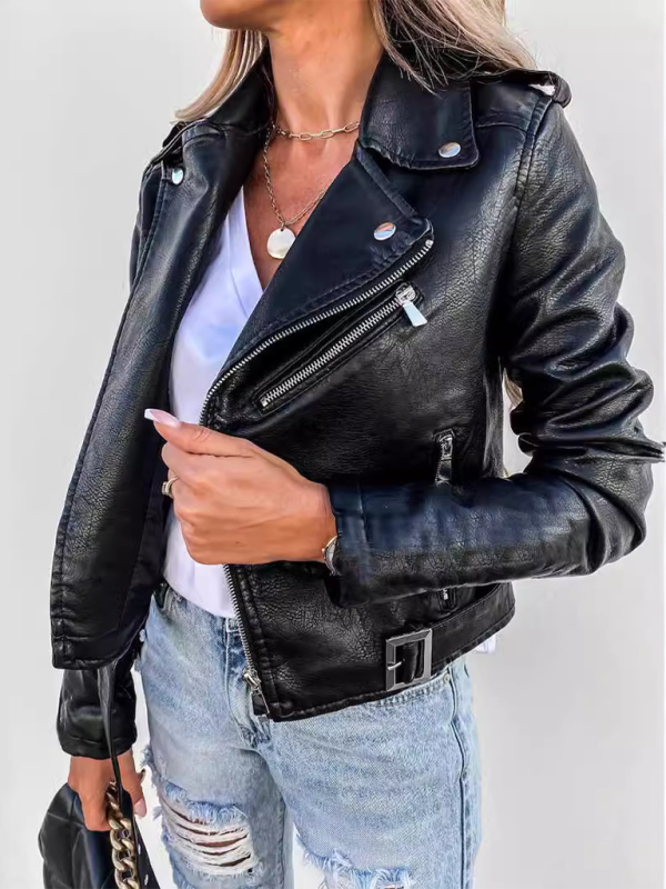 PU Faux leather jacket biker short zipper jacket - K - 2 COLORS -