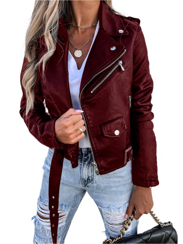 PU Faux leather jacket biker short zipper jacket - K - 2 COLORS -