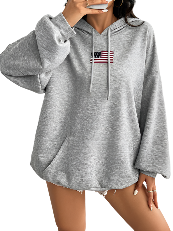 American Flag Casual Loose Pocket Hooded Sweatshirt - K - 1 COLOR -