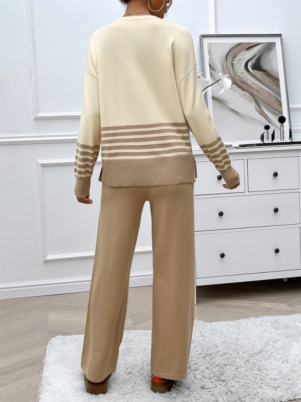 Casual Loose Clashing Color Straight Pants Sweater Set - 2 PCS. - K - 5 COLORS -