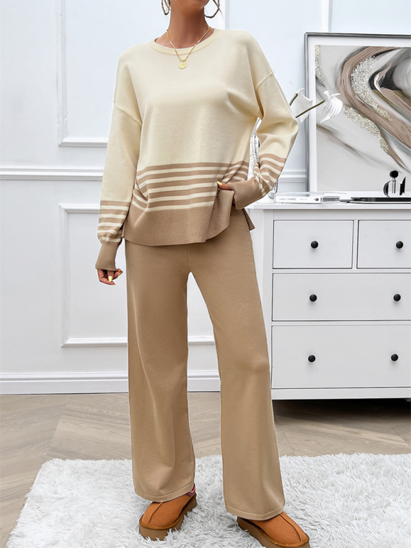 Casual Loose Clashing Color Straight Pants Sweater Set - 2 PCS. - K - 5 COLORS -