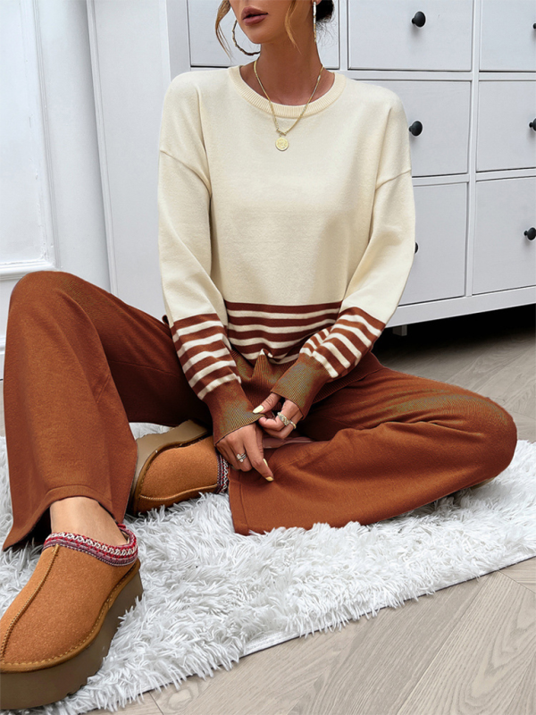 Casual Loose Clashing Color Straight Pants Sweater Set - 2 PCS. - K - 5 COLORS -