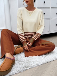 Thumbnail for Casual Loose Clashing Color Straight Pants Sweater Set - 2 PCS. - K - 5 COLORS -