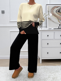 Thumbnail for Casual Loose Clashing Color Straight Pants Sweater Set - 2 PCS. - K - 5 COLORS -