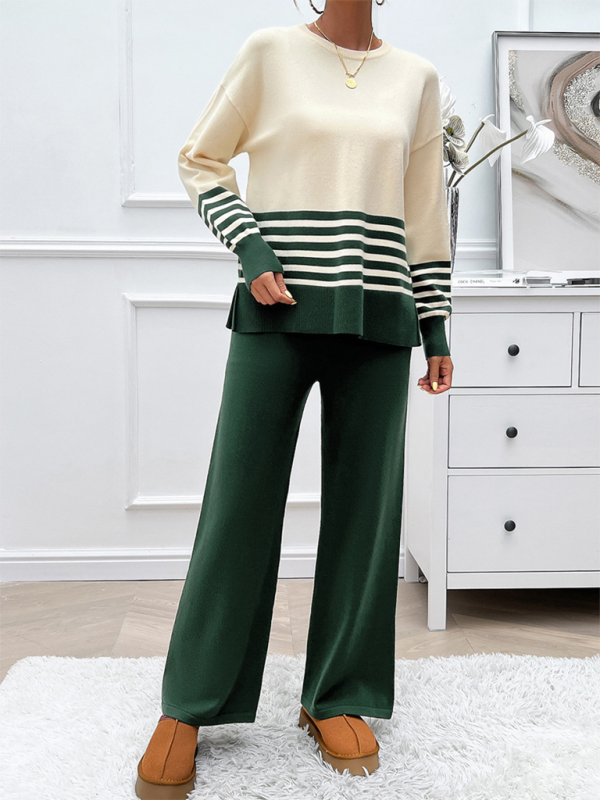 Casual Loose Clashing Color Straight Pants Sweater Set - 2 PCS. - K - 5 COLORS -