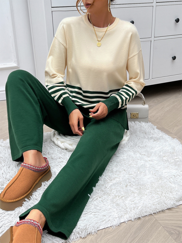 Casual Loose Clashing Color Straight Pants Sweater Set - 2 PCS. - K - 5 COLORS -