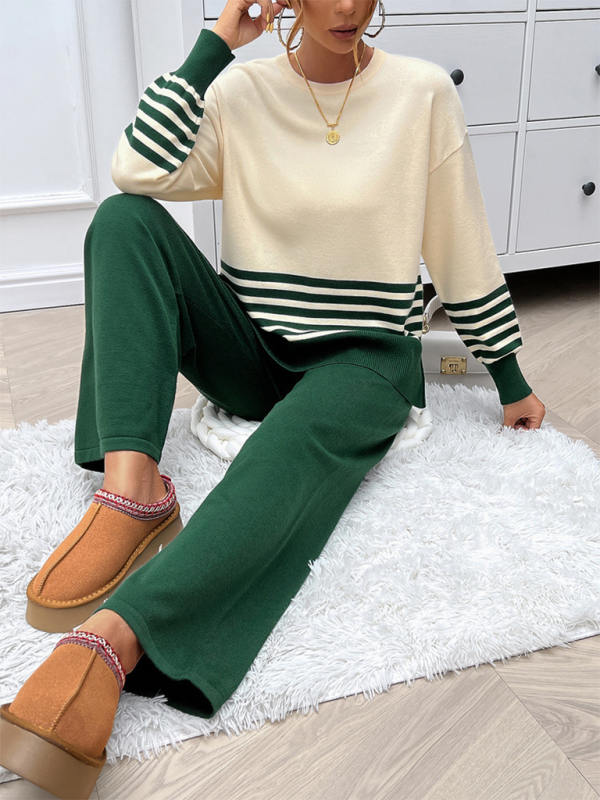 Casual Loose Clashing Color Straight Pants Sweater Set - 2 PCS. - K - 5 COLORS -