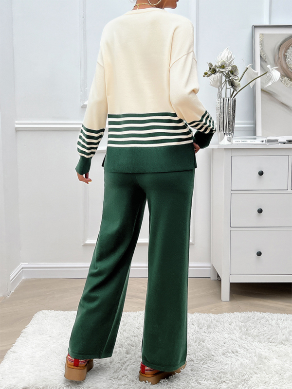 Casual Loose Clashing Color Straight Pants Sweater Set - 2 PCS. - K - 5 COLORS -