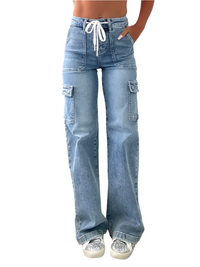 Thumbnail for New Casual Lace-Up Multi-Pocket Functional Jeans - K - 1 COLOR -