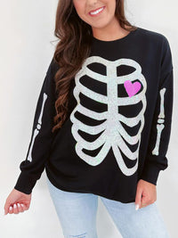 Thumbnail for Halloween Skeleton Man Sequin Top Long Sleeve Pullover Sweatshirt - K - 2 DESIGNS / 3 COLORS -