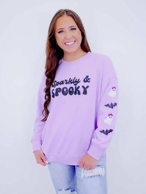 Halloween Skeleton Man Sequin Top Long Sleeve Pullover Sweatshirt - K - 2 DESIGNS / 3 COLORS -