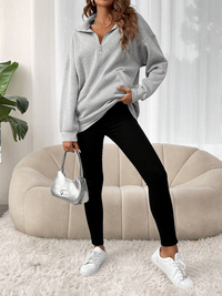 Thumbnail for New fashion zipper lapel solid color casual sweater