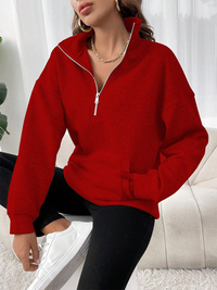 Thumbnail for New fashion zipper lapel solid color casual sweater