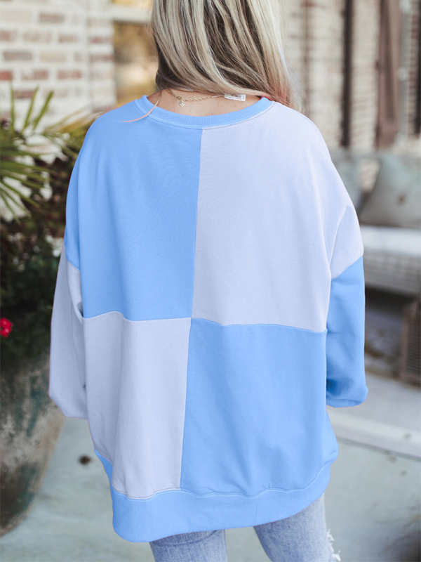 Casual Patchwork Color Block Front Button Long Lapel Sweatshirt - K - 7 COLORS -