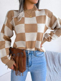 Thumbnail for New street style color collision plaid long sleeve pullover knit sweater - K - 4 COLORS -