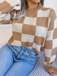 Thumbnail for New street style color collision plaid long sleeve pullover knit sweater - K - 4 COLORS -