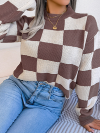 Thumbnail for New street style color collision plaid long sleeve pullover knit sweater - K - 4 COLORS -