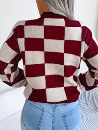 Thumbnail for New street style color collision plaid long sleeve pullover knit sweater - K - 4 COLORS -