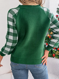 Thumbnail for Casual Plaid Deer Long Sleeve Pullover Sweater Christmas - K - 3 COLORS -