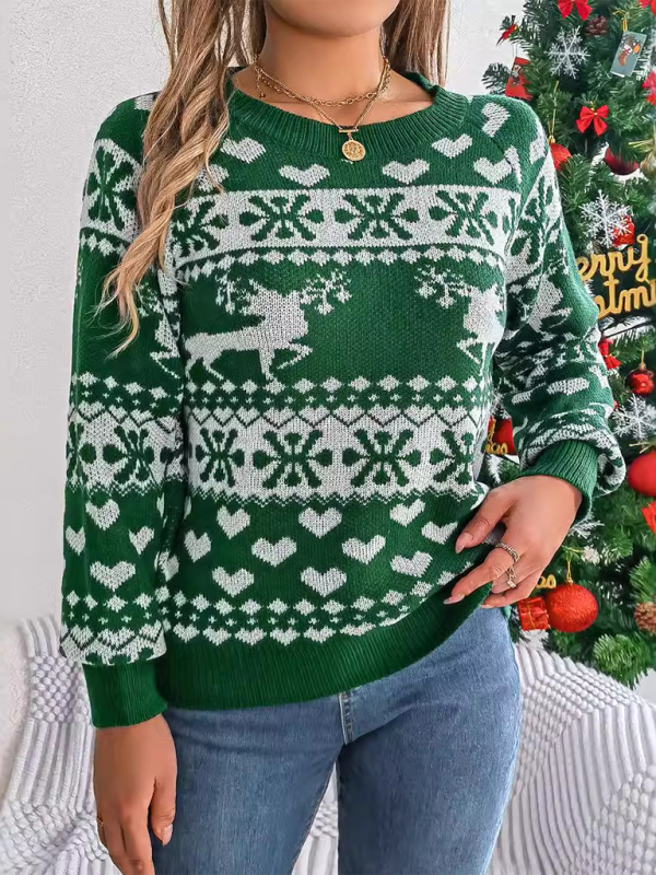 Christmas Deer Pattern Long Sleeve Pullover - K - 3 COLORS -