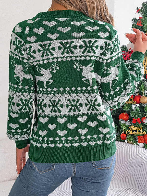 Christmas Deer Pattern Long Sleeve Pullover - K - 3 COLORS -