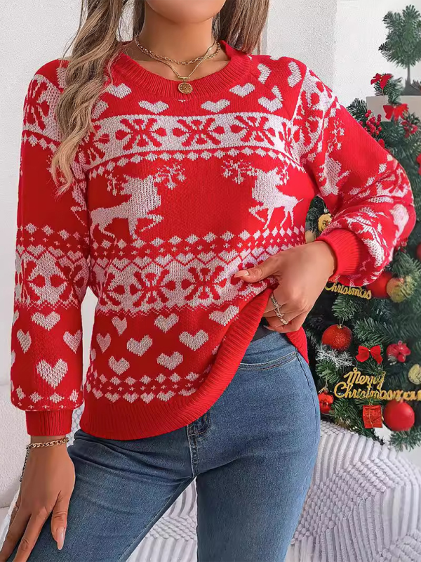 Christmas Deer Pattern Long Sleeve Pullover - K - 3 COLORS -