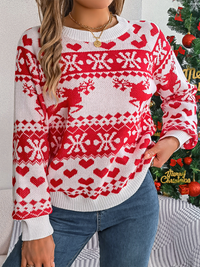 Thumbnail for Christmas Deer Pattern Long Sleeve Pullover - K - 3 COLORS -