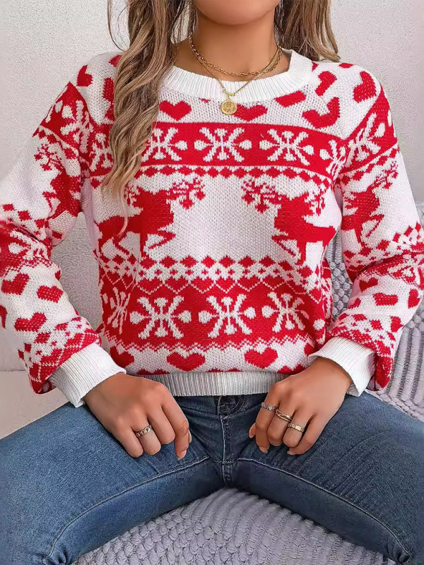 Christmas Deer Pattern Long Sleeve Pullover - K - 3 COLORS -