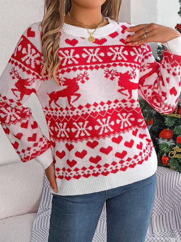 Christmas Deer Pattern Long Sleeve Pullover - K - 3 COLORS -