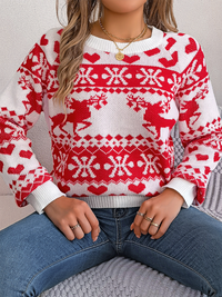 Thumbnail for Christmas Deer Pattern Long Sleeve Pullover - K - 3 COLORS -