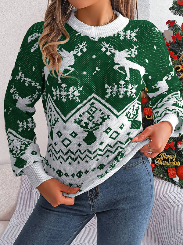 Casual Deer Pattern Long Sleeve Pullover Christmas sweater - K - 2 COLORS -