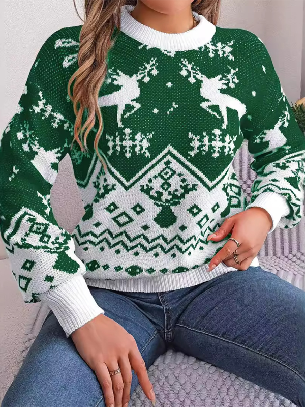 Casual Deer Pattern Long Sleeve Pullover Christmas sweater - K - 2 COLORS -