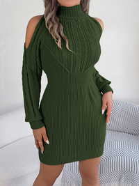 Thumbnail for Casual Off-the-shoulder Turtleneck Braided Lantern Sleeve Hip Sweater Dress - PAIR ME WITH LEGGINGS! - K - 3 COLORS -