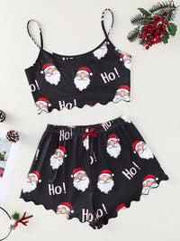 Thumbnail for Christmas Santa Claus Elk Print Sleeveless Shorts Simple Casual Two-piece Home Clothes