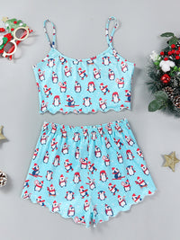 Thumbnail for Christmas Santa Claus Elk Print Sleeveless Shorts Simple Casual Two-piece Home Clothes