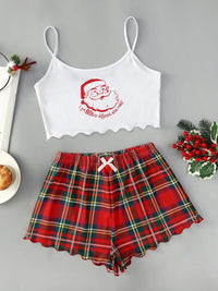 Thumbnail for Christmas Santa Claus Elk Print Sleeveless Shorts Simple Casual Two-piece Home Clothes