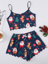 Thumbnail for Christmas Santa Claus Elk Print Sleeveless Shorts Simple Casual Two-piece Home Clothes