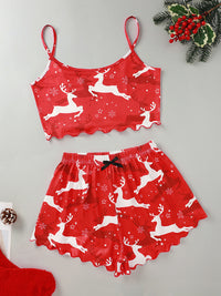 Thumbnail for Christmas Santa Claus Elk Print Sleeveless Shorts Simple Casual Two-piece Home Clothes