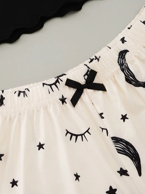 Eyelash Print Camisole Top Star Moon Shorts Loungewear Set - 2 PCS. - K - 1 COLOR -