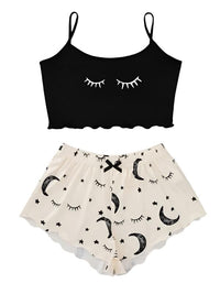 Thumbnail for Eyelash Print Camisole Top Star Moon Shorts Loungewear Set - 2 PCS. - K - 1 COLOR -