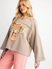 Thumbnail for Women's Colorblock Floral Patch Top Casual Loose Sweatshirt - K - 3 COLORS -