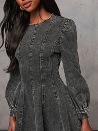 Thumbnail for Fashion casual patchwork waist women's denim long sleeve dress - K - 2 COLORS -