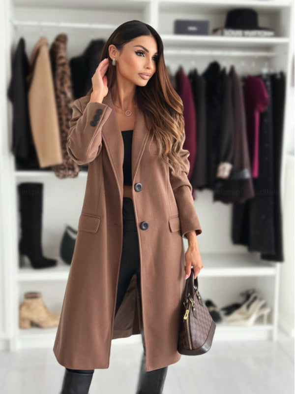 Autumn and winter simple long-sleeved solid color single-breasted Jacket/Coat - K - 4 COLORS -